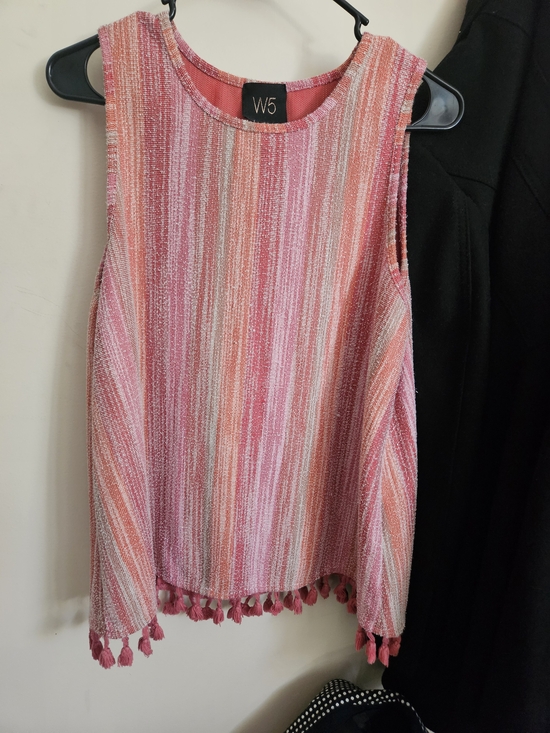 W5 Tops - W5 Coral & Pink Textured Knit Tassel Tank